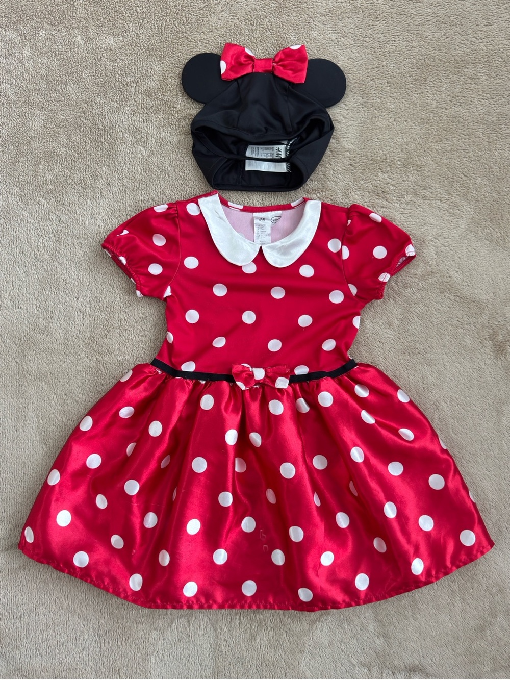 3T-4T Kids Red Polka Dot Disney Minnie Mouse Costume Dress with Bow Hat